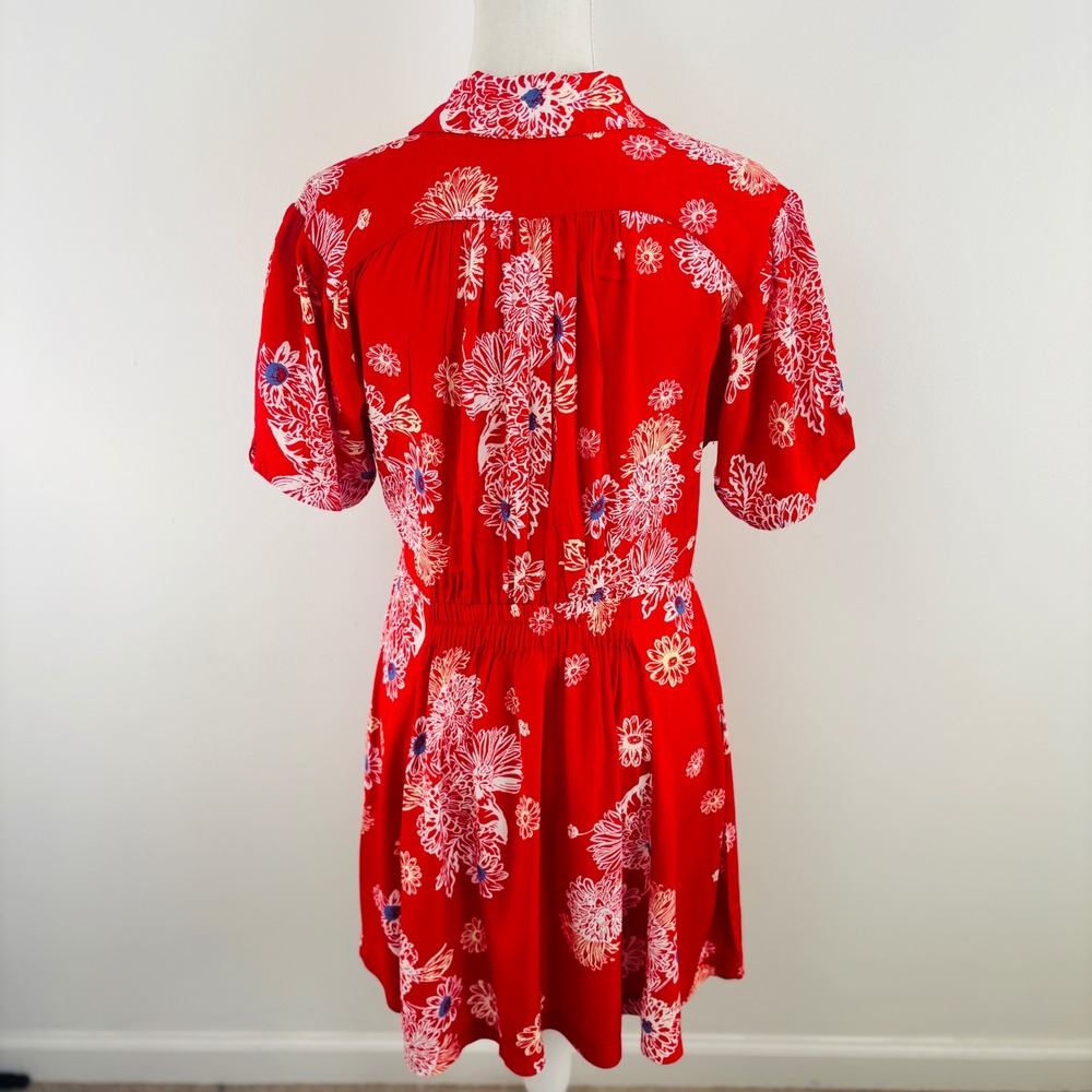 Free People Blue Hawaii Red Floral Print Mini Dress Bohemian Side Pockets Small - Picture 5 of 11